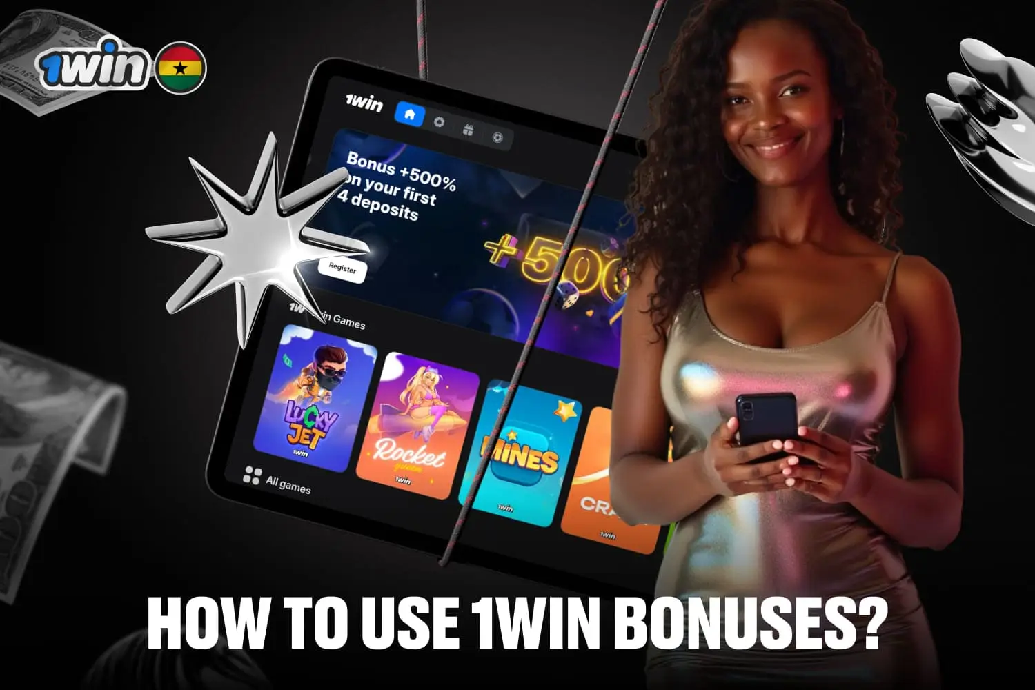1win bonus page interface, illustrating the process of getting most bonuses 