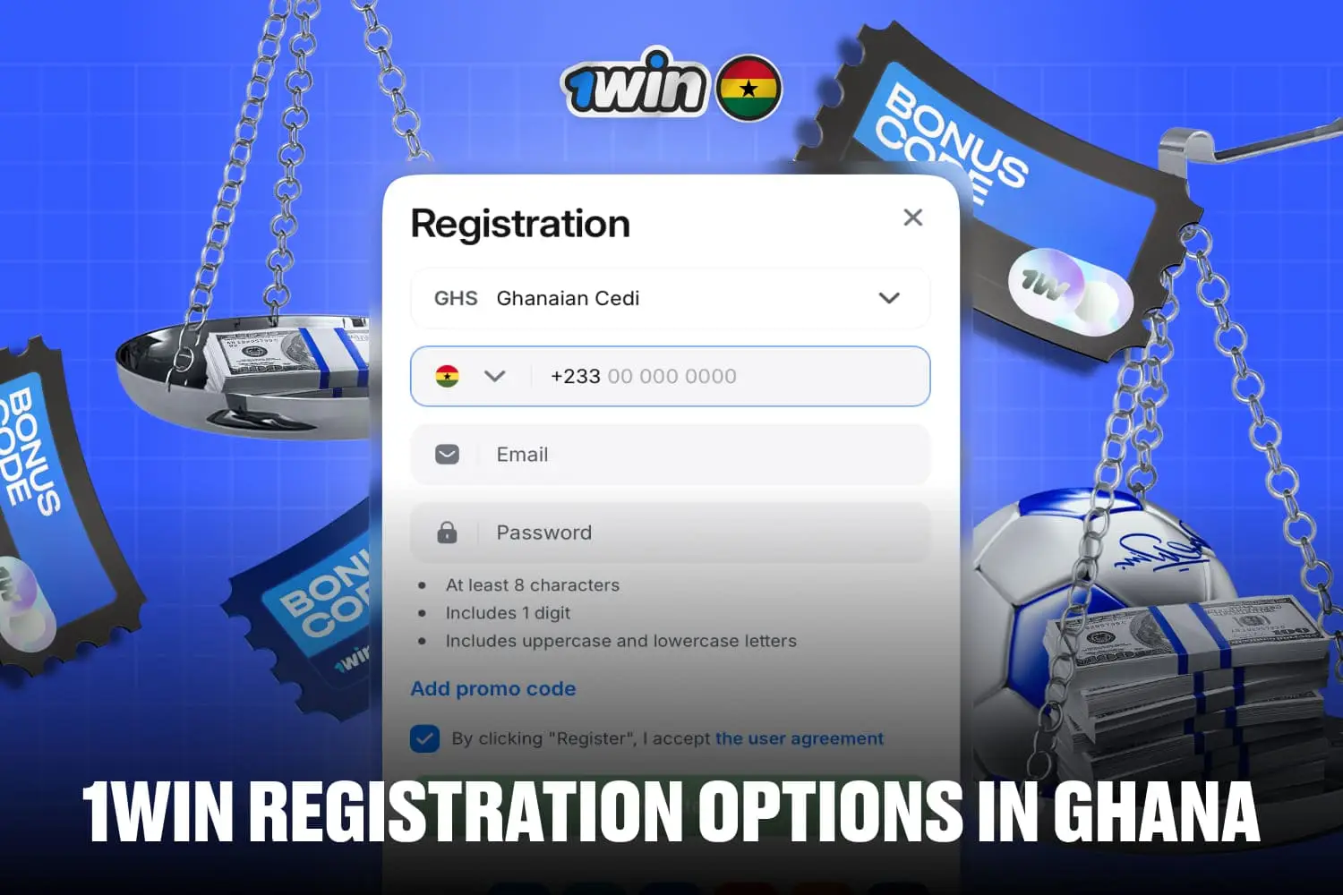 image of available registration options at 1win in Ghana