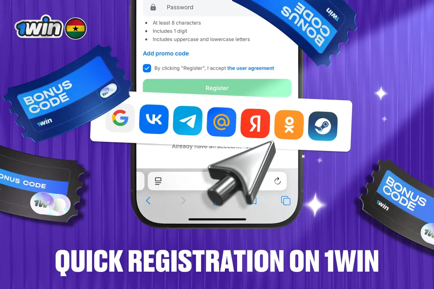representation 1win quick registration option